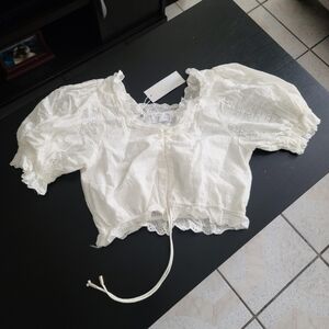 Sage White Eyelet Lace Crop Top